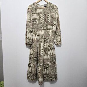 Cal Style Womens Forest Fairy Tiered Smocked Patchwork Dress Sz S Prarie Peasant